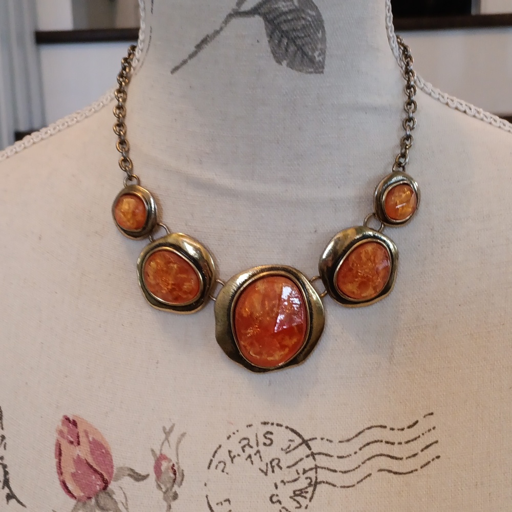 ^ Vintage 70s Orange Lucite Statement Necklace